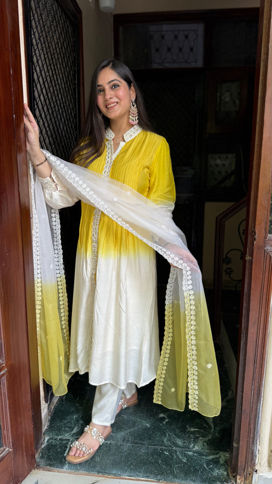 Richa Yellow Cream Muslin Suit