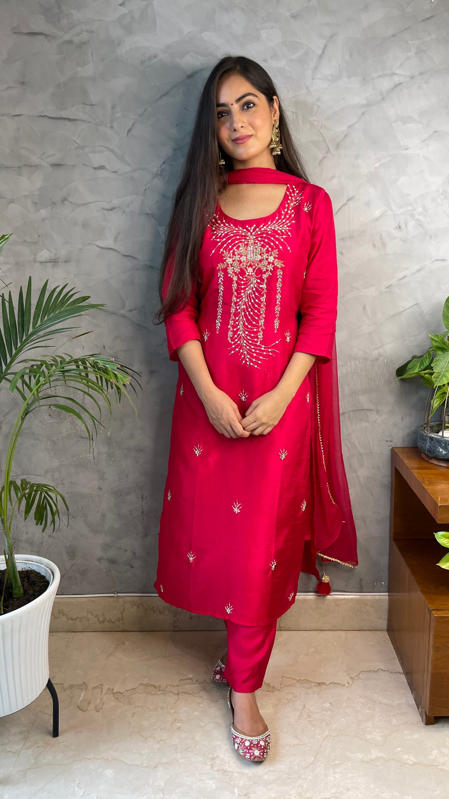 Manya Ruby Red Embroidered Suit