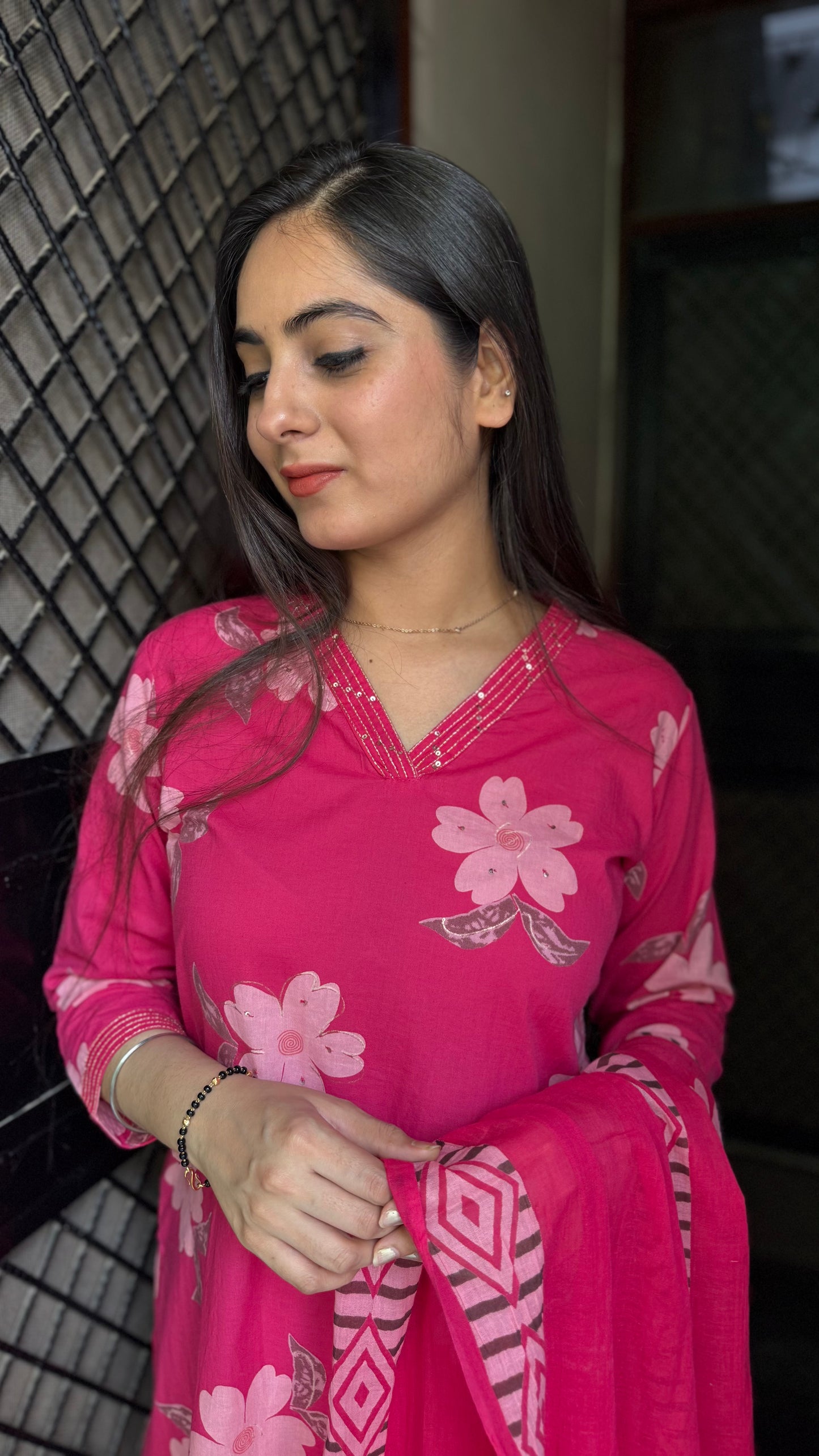 Kirti Pink Floral Suit