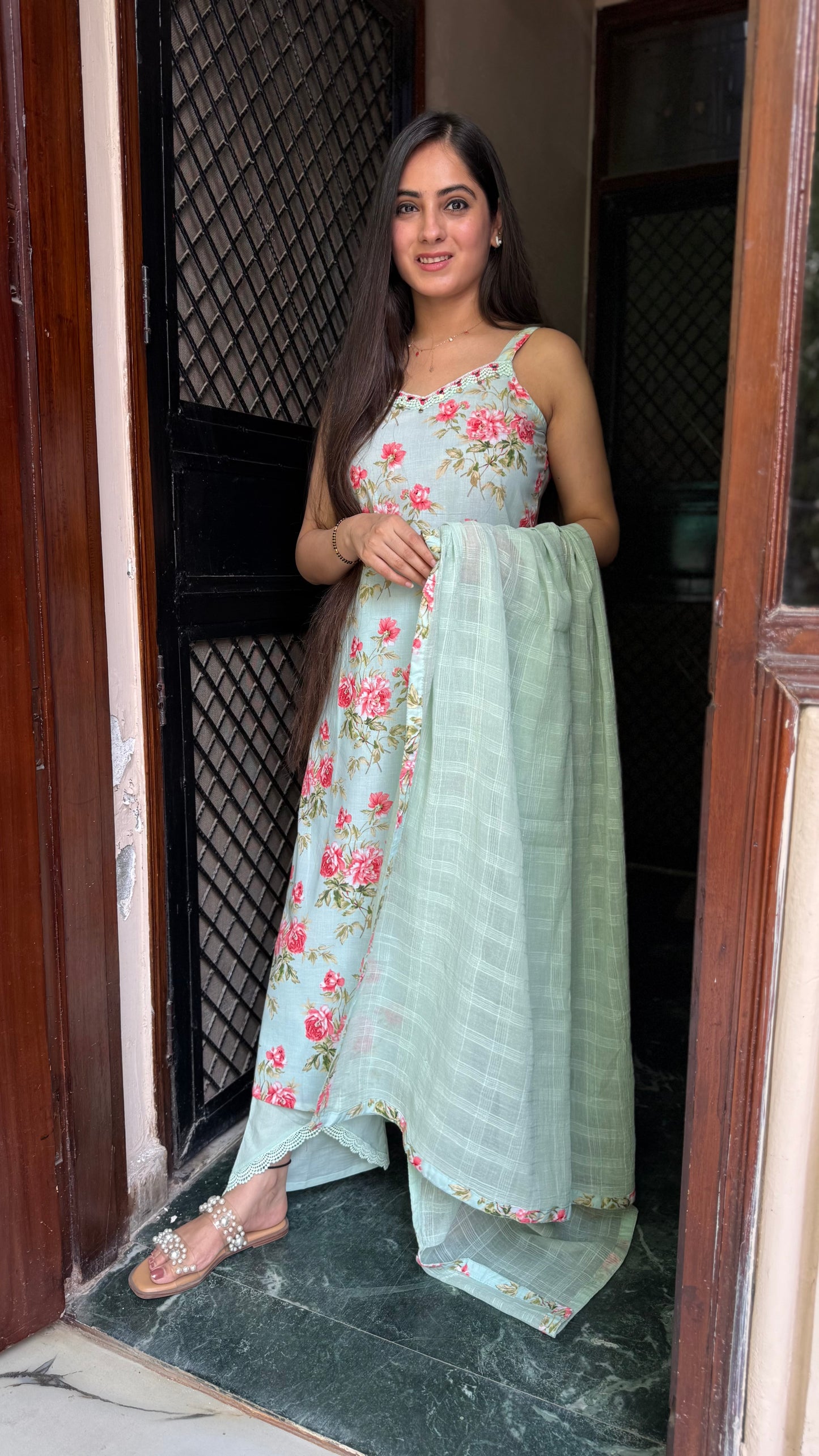 Ekta Pastel Green Strap Suit
