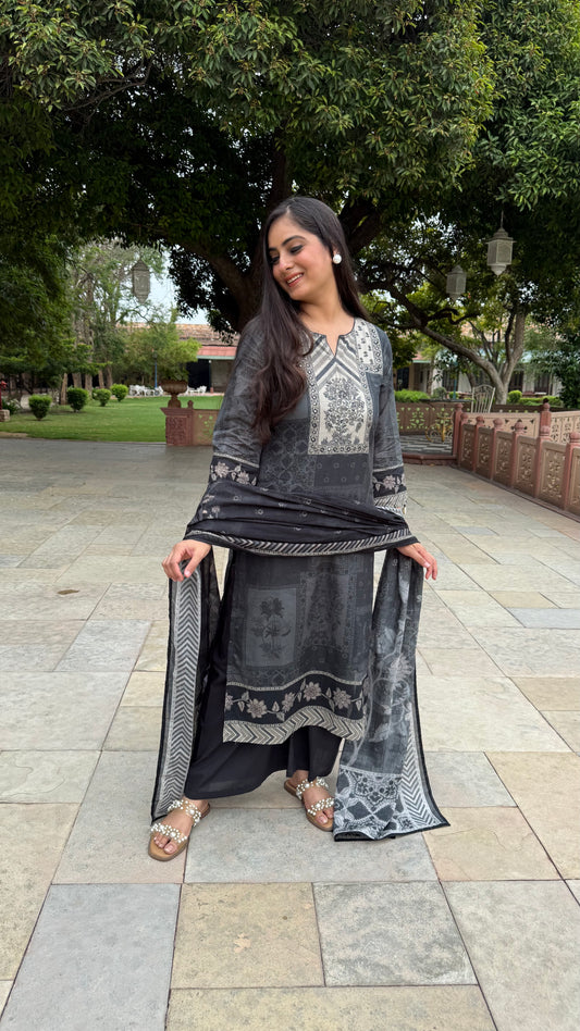 Midnight Block-Print Suit Set
