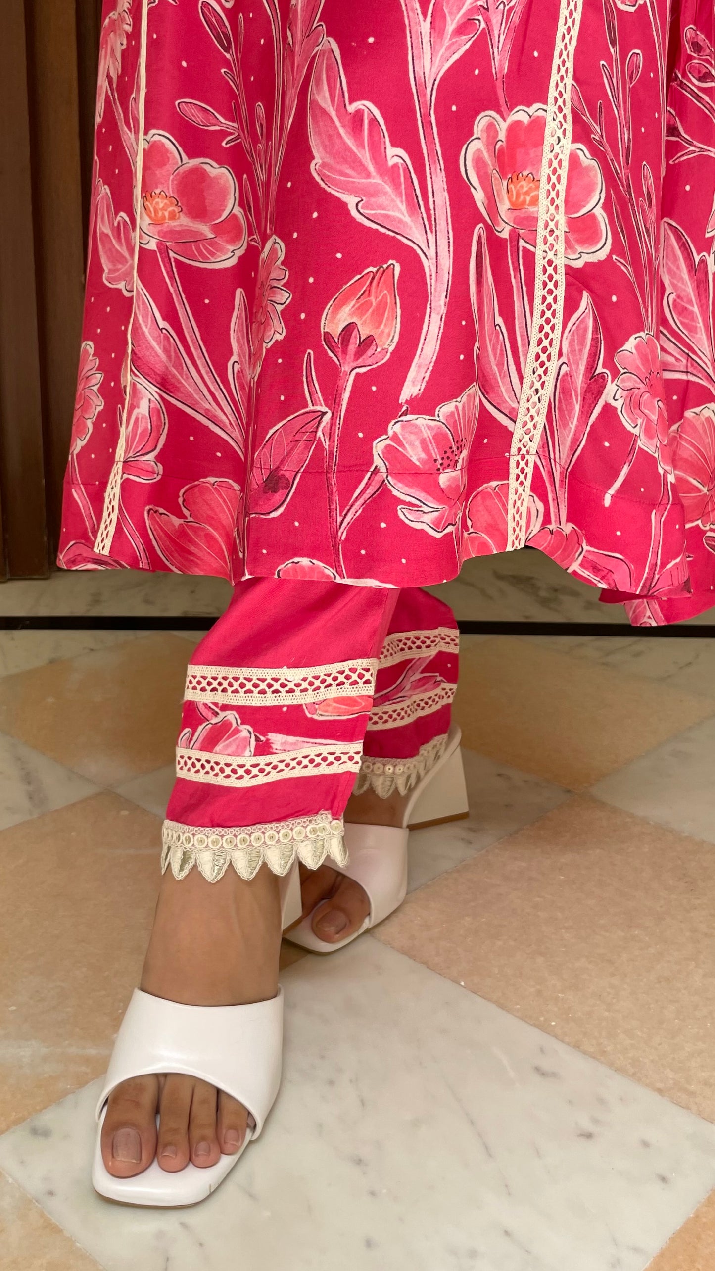 Pink Muslin Flared Suit
