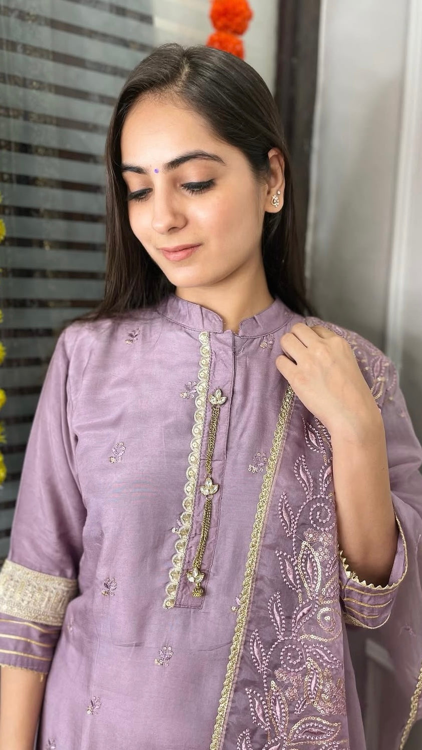 Lilac Embroidered Suit