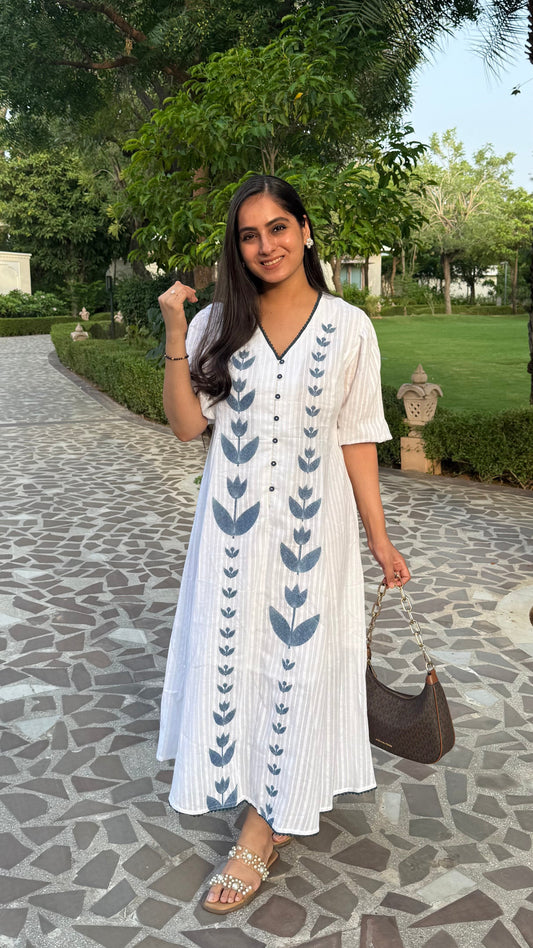 Azure Bloom Cotton Dress