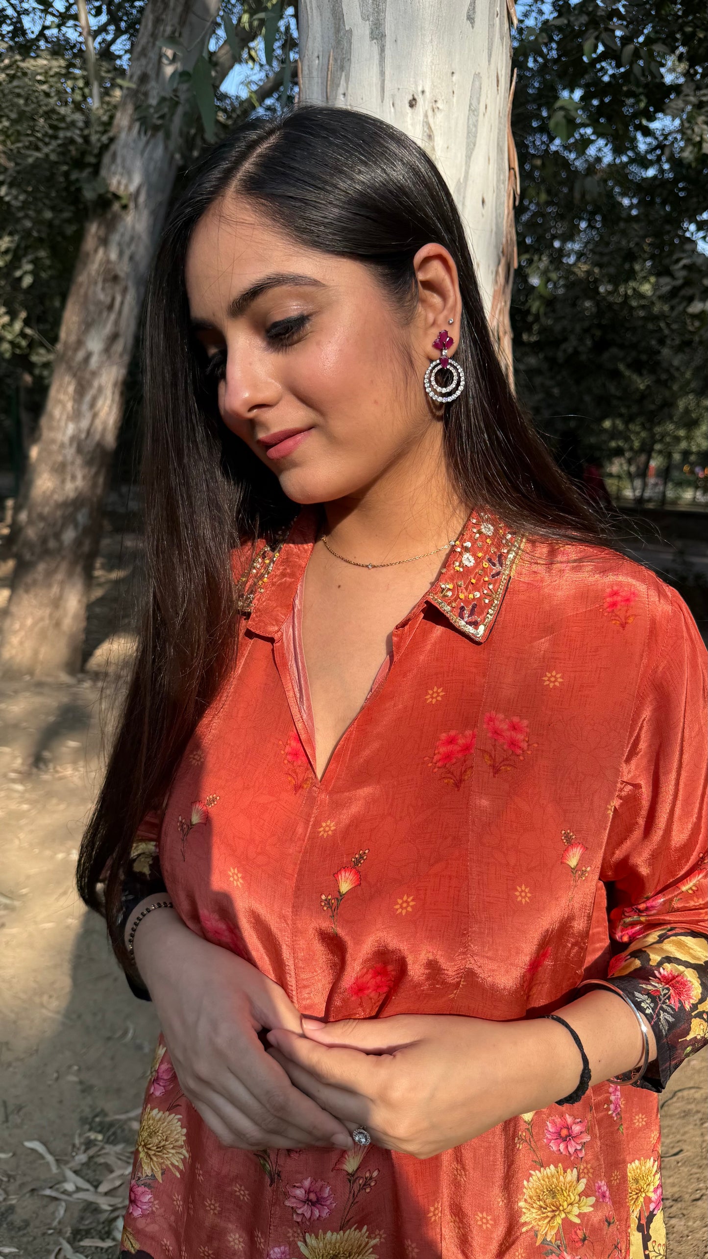 Alisha Brick Orange Flared Coord Set