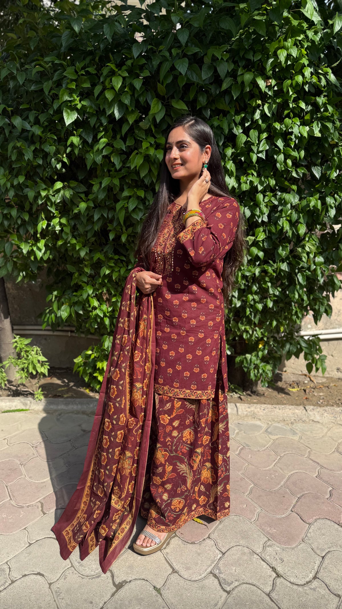 Kriti Maroon Floral Sharara Suit