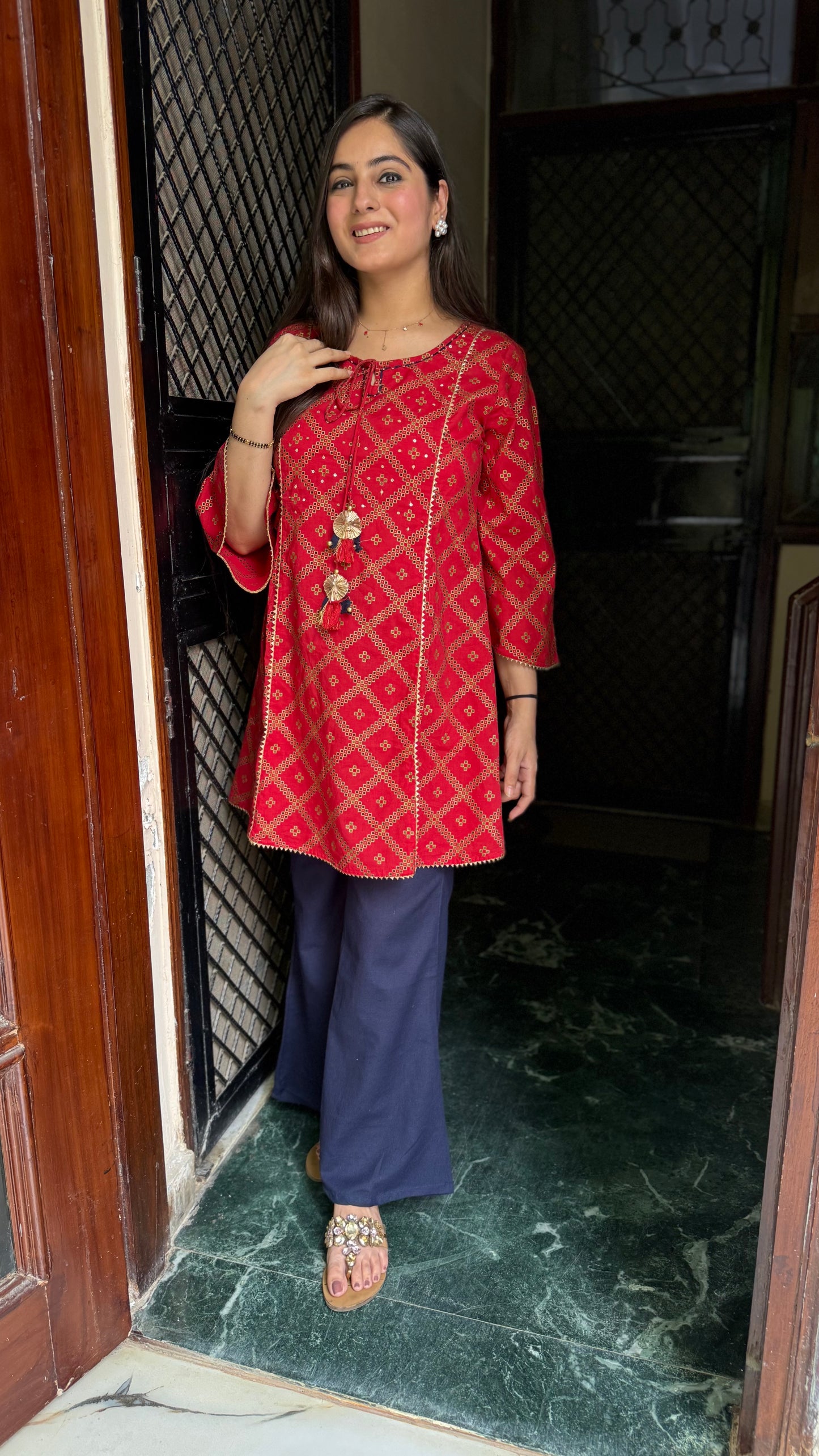 Poonam Red Kurta Bell Bottom Set