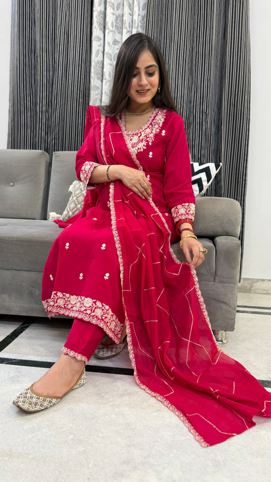 Latika Ruby Red Embroidered Suit