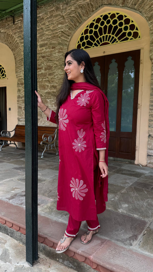 Ruby Floral Embroidered Suit Set