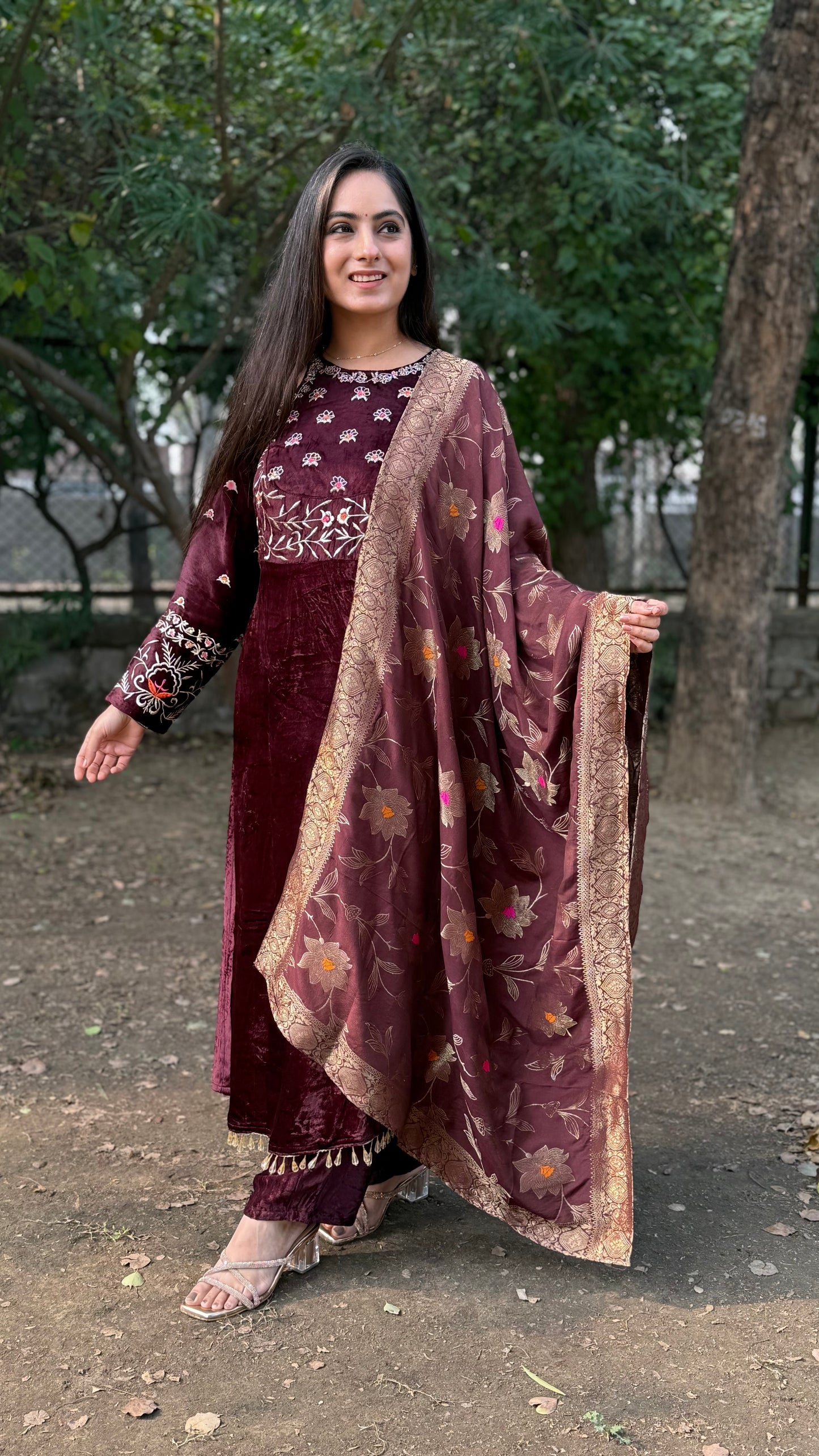 Komal Dark Brown Velvet Suit