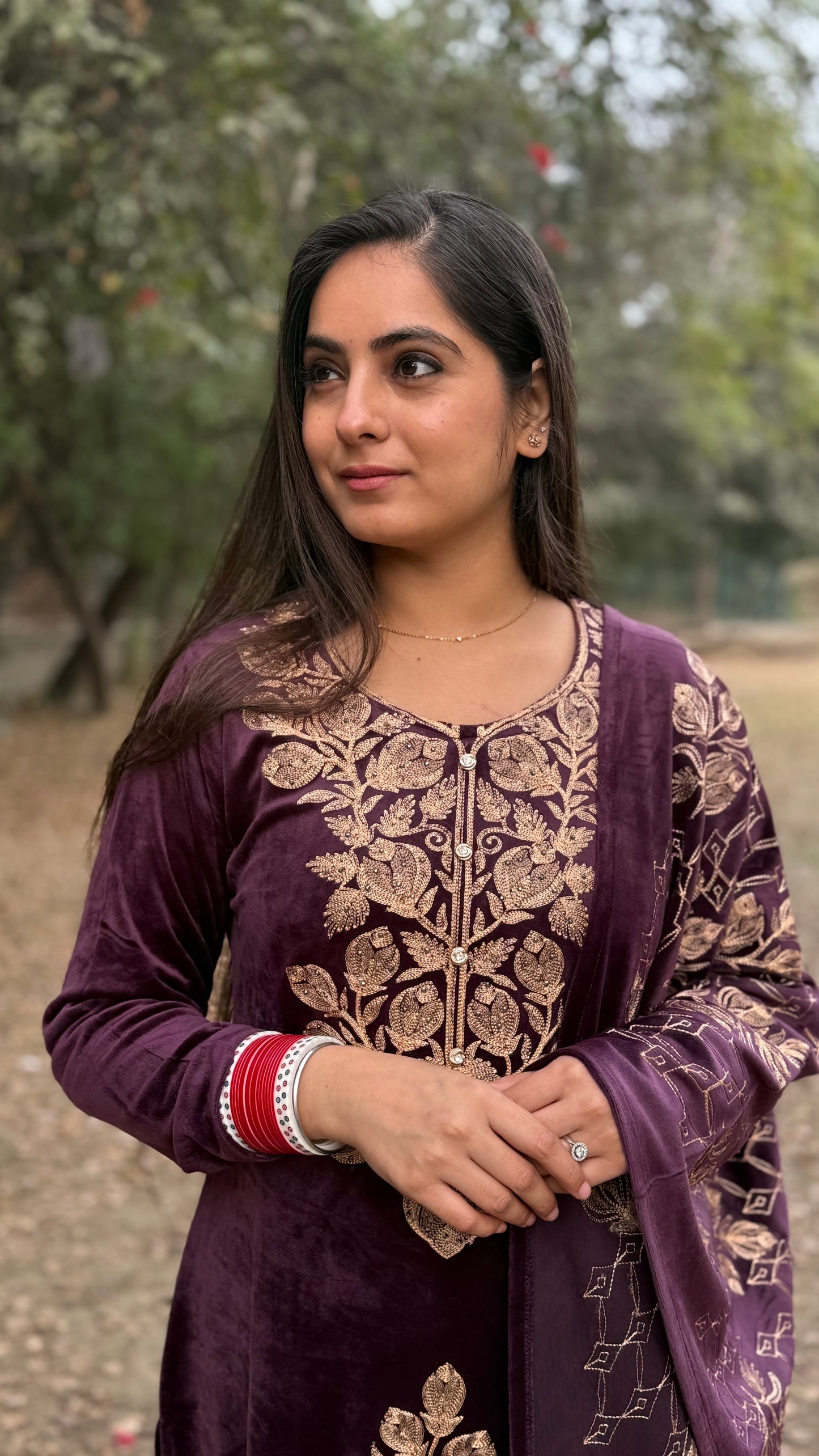 Renu Wine Velvet Suit