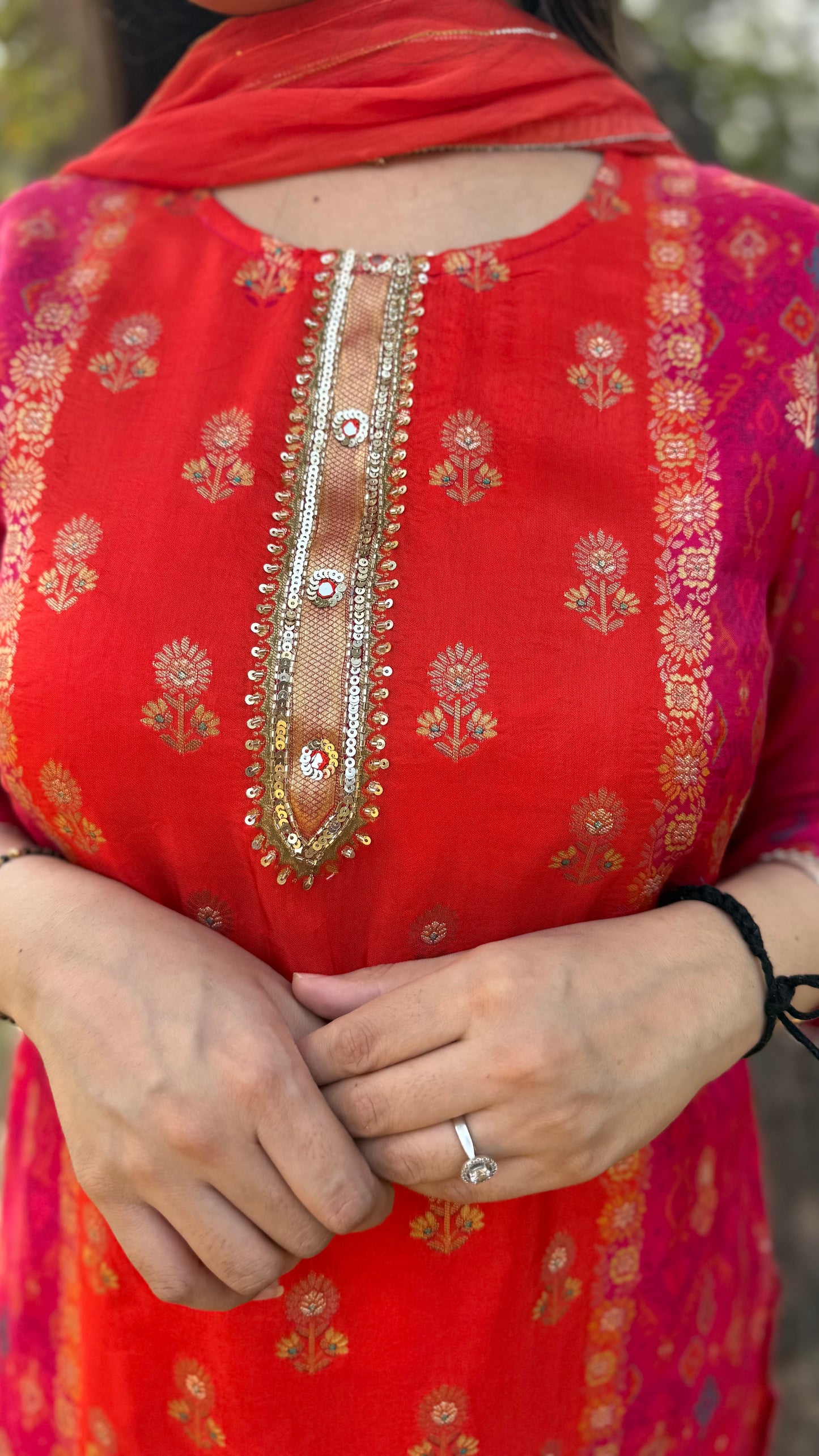 Ruhi Pink & Orange Banarasi Suit