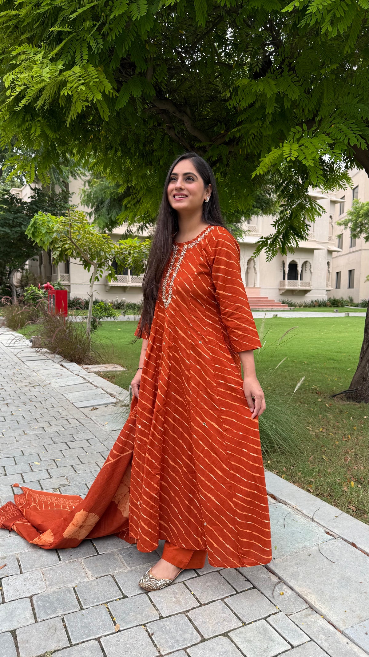 Kyra Rust Leheriya Anarkali Set