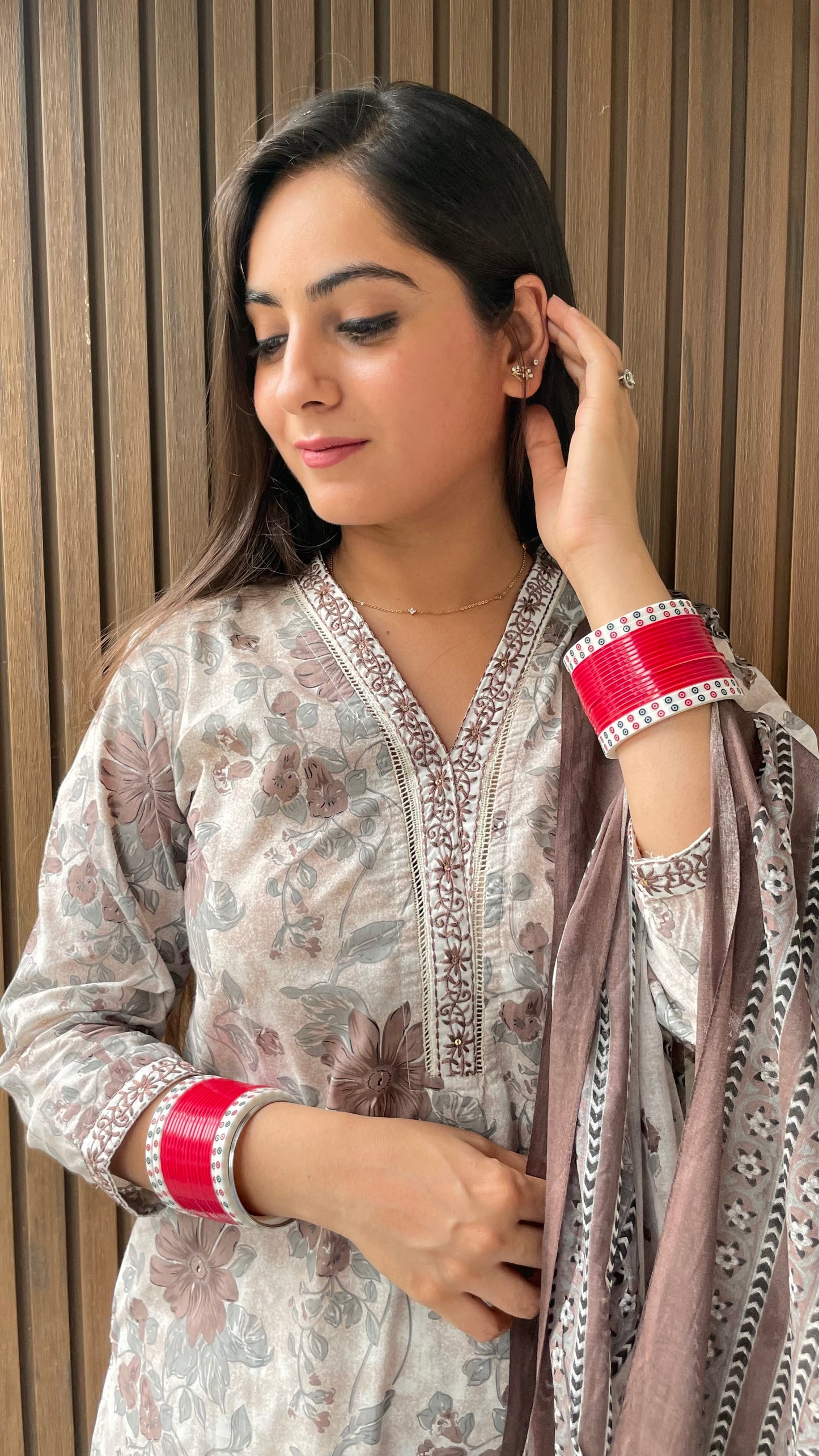 Deepika Brown Grey Floral Suit