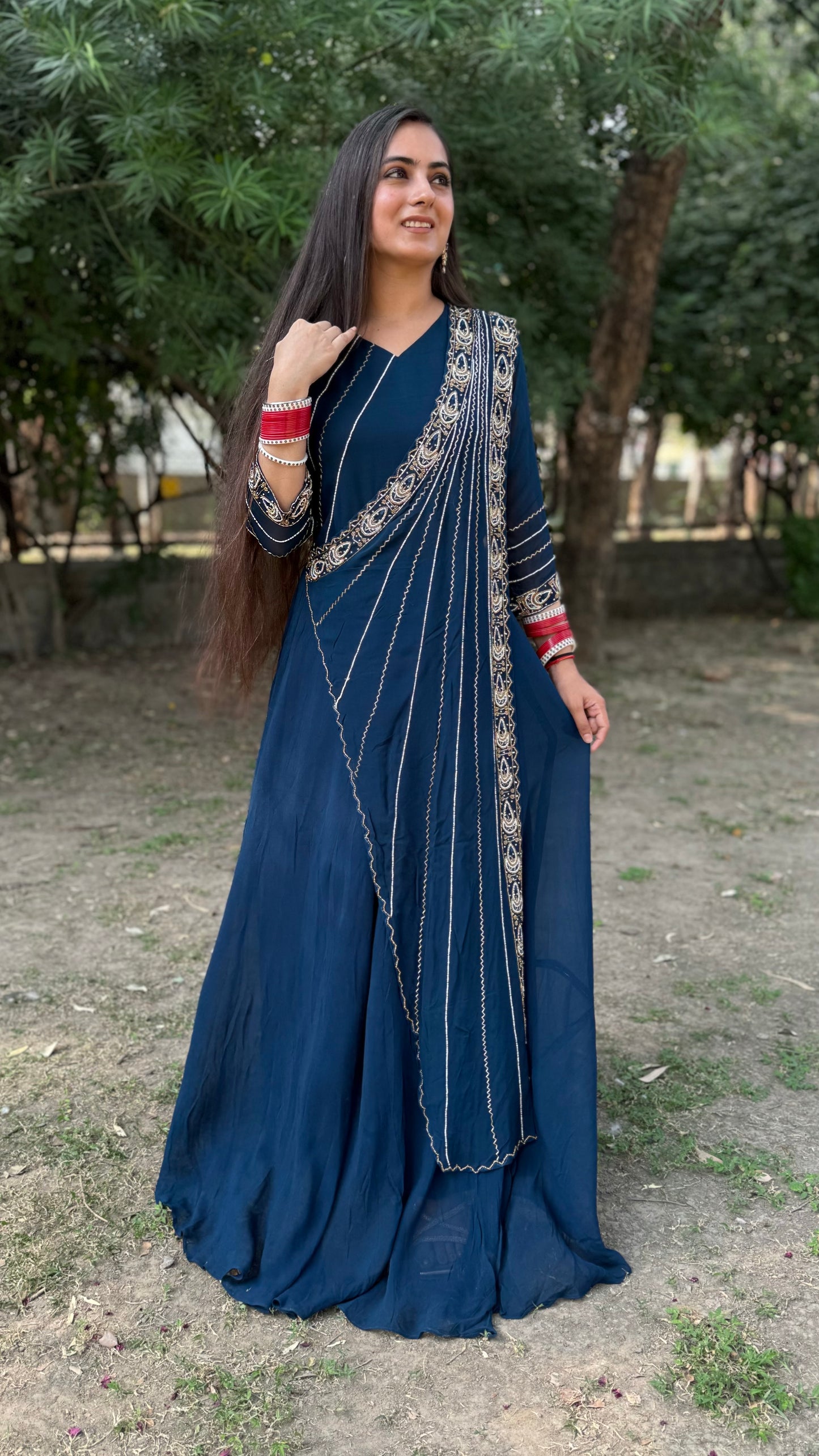 Teal Blue Embroidered Gown