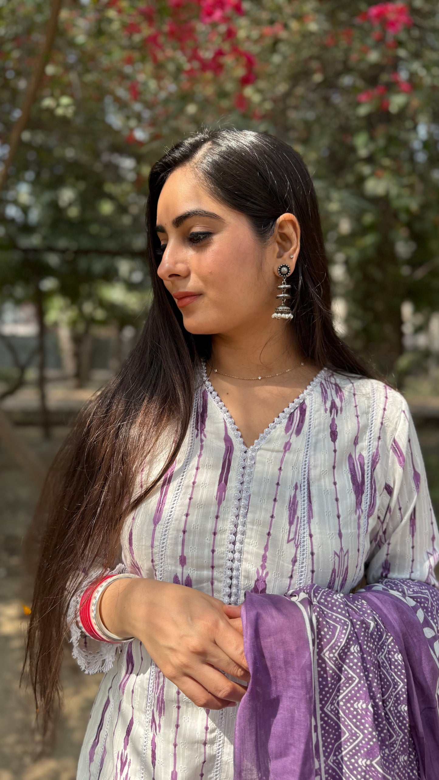 Nikita White Purple Anarkali Suit