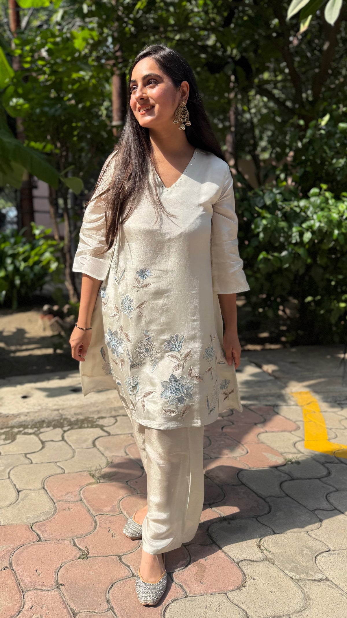 Mysha Off-White Floral Embroidered Coord Set