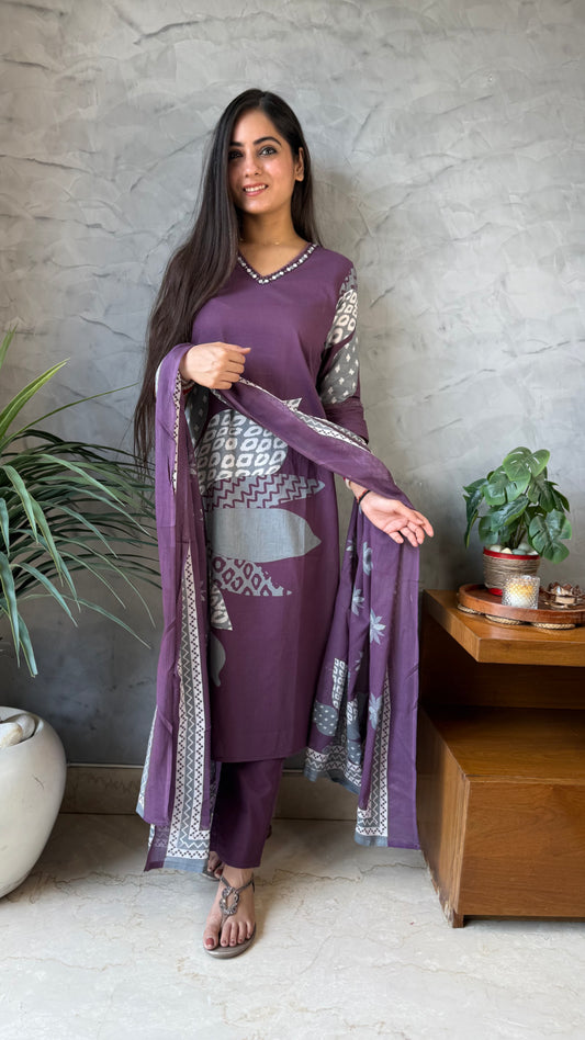 Archana Purple Grey Printed Suit