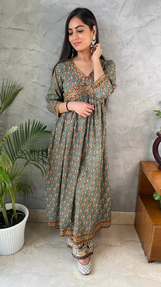 Olive Green Kurta Pant Set