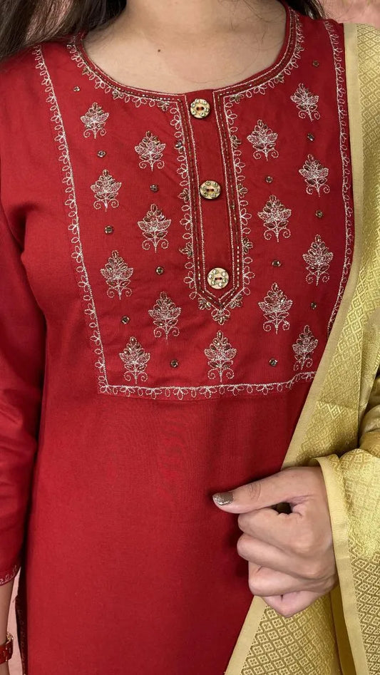 Powder Red Embroidered Suit