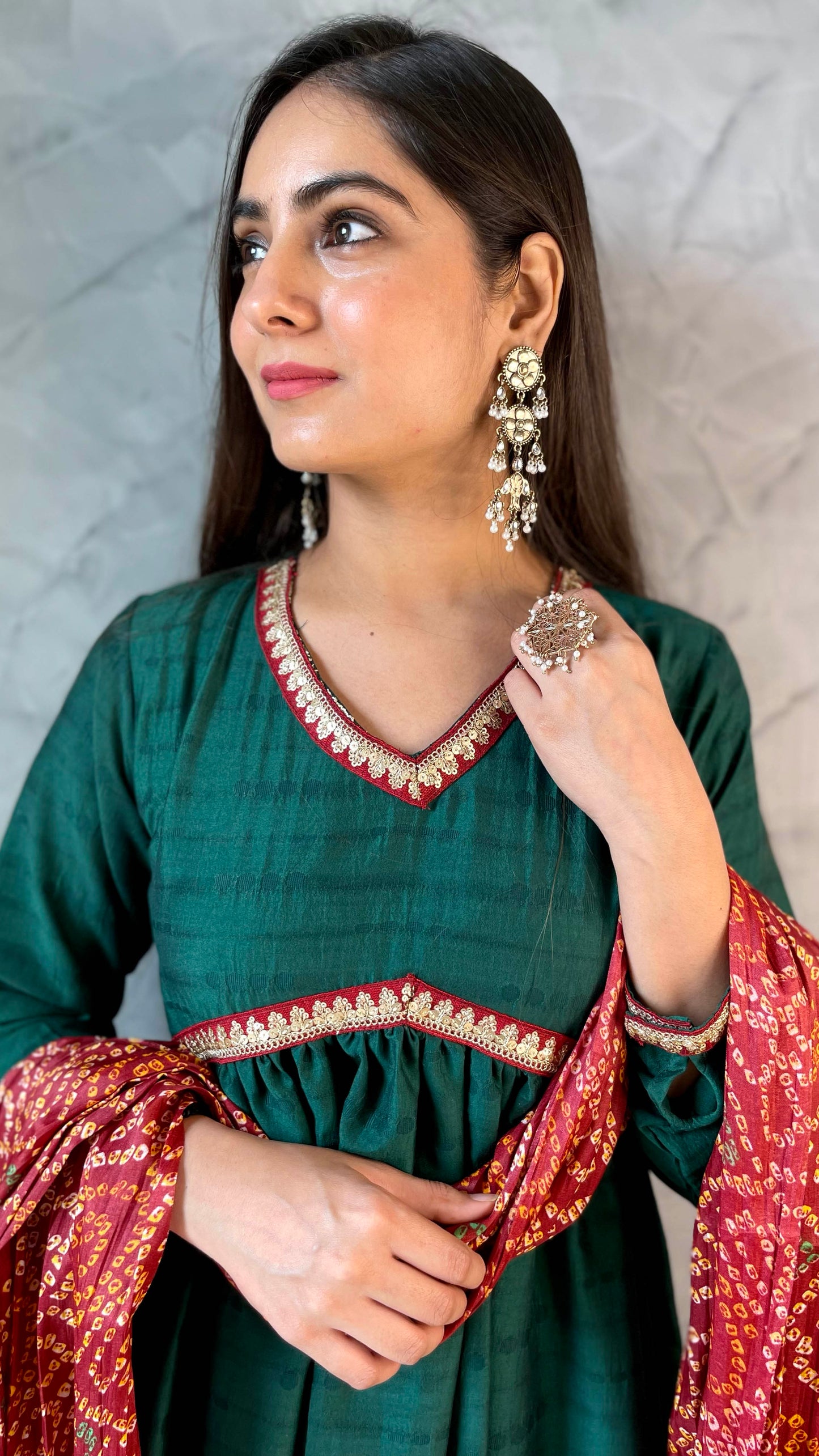 Green Bandhej Flared Suit