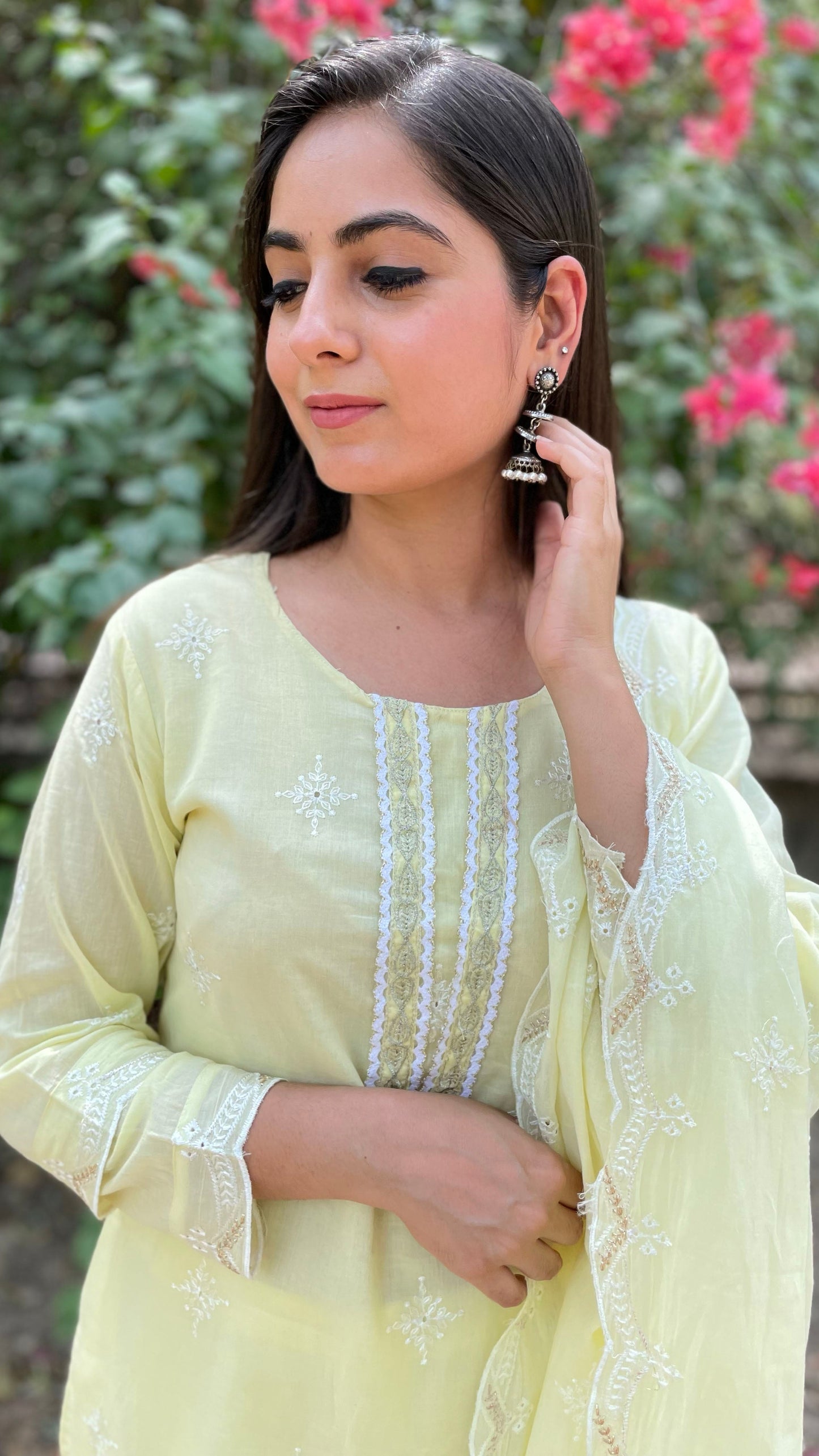 Lime Mulmul Embroidered Suit