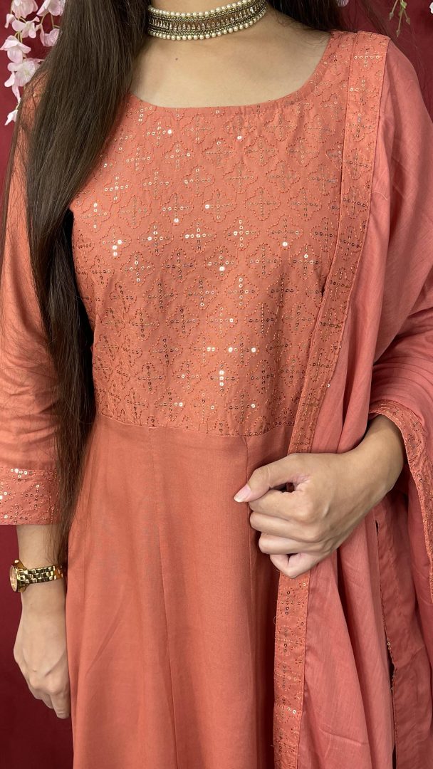 Peach Anarkali Dupatta Set