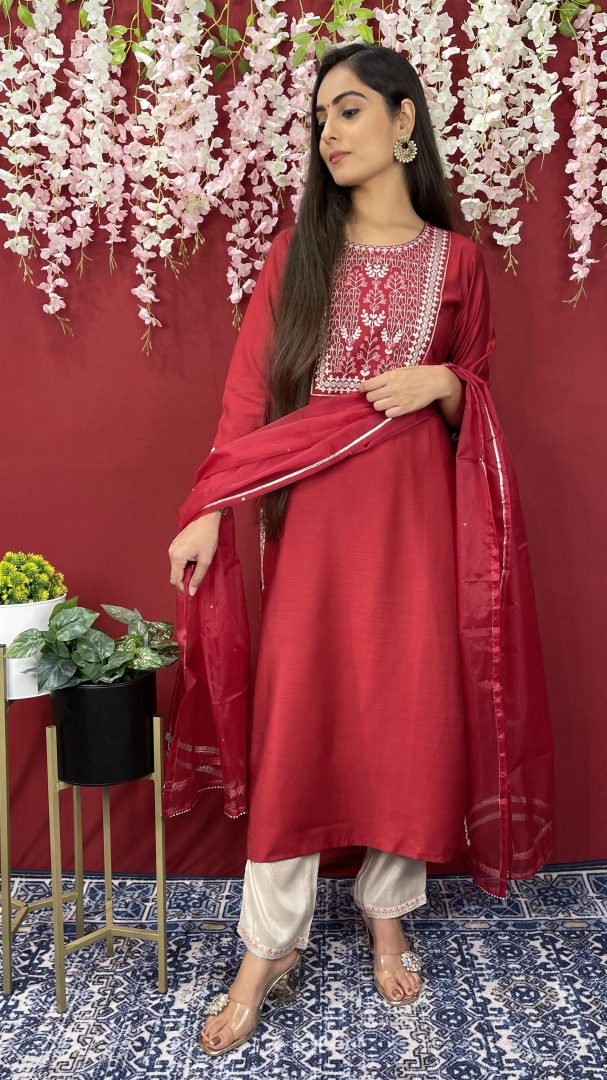 Maroon Silk Suit