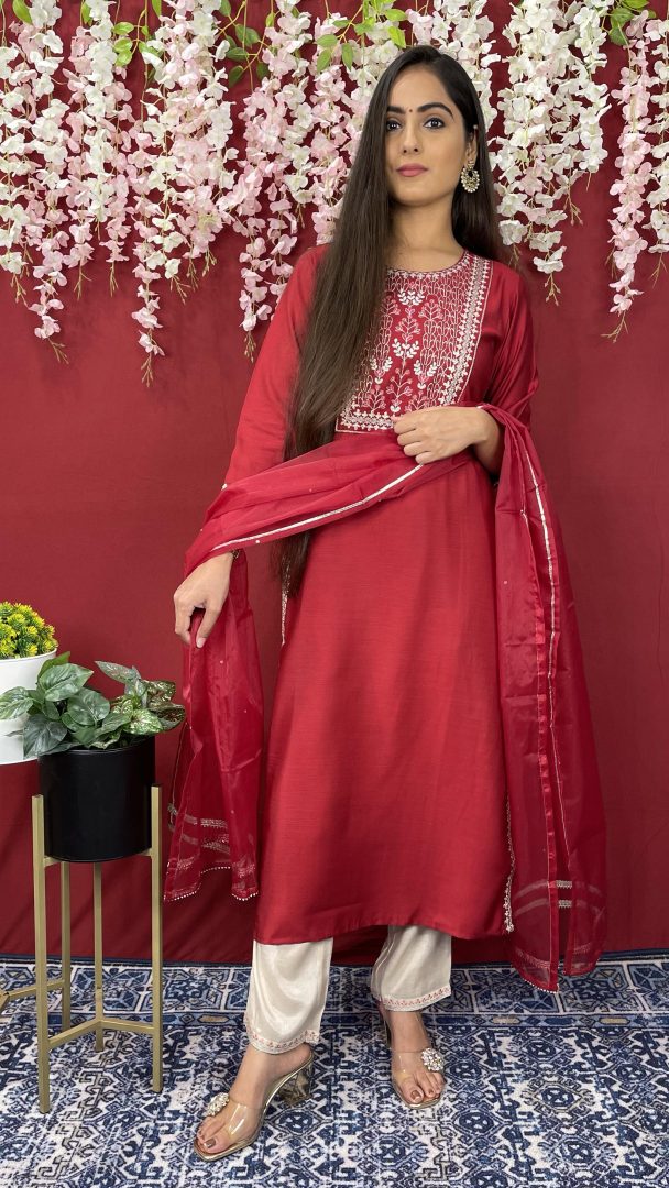 Maroon Silk Suit