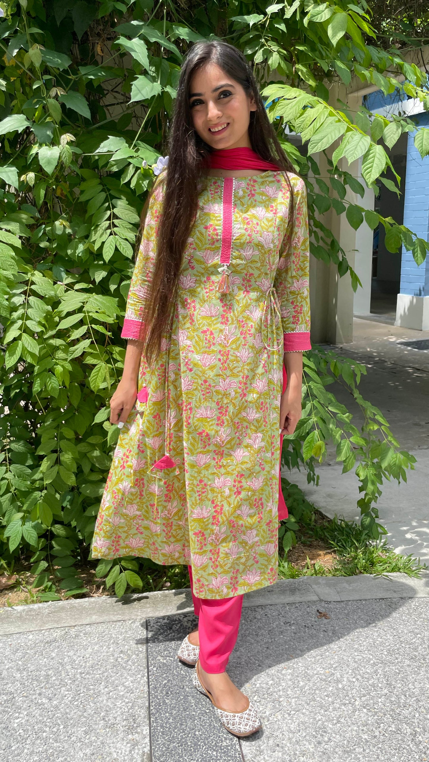 Green Pink Aline Suit