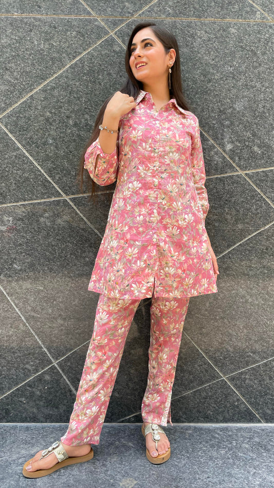 Onion Pink Mulmul Coord Set