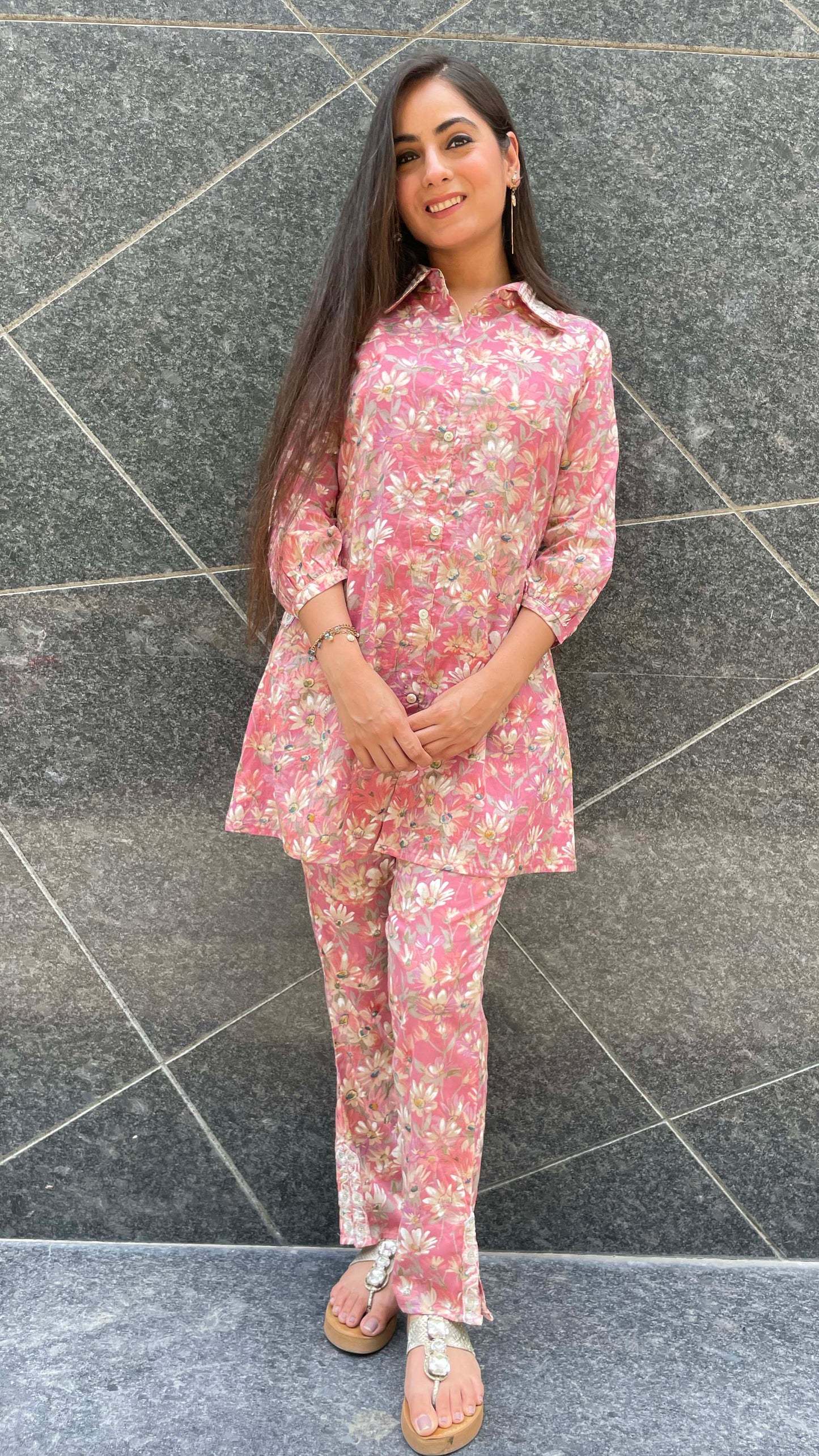 Onion Pink Mulmul Coord Set