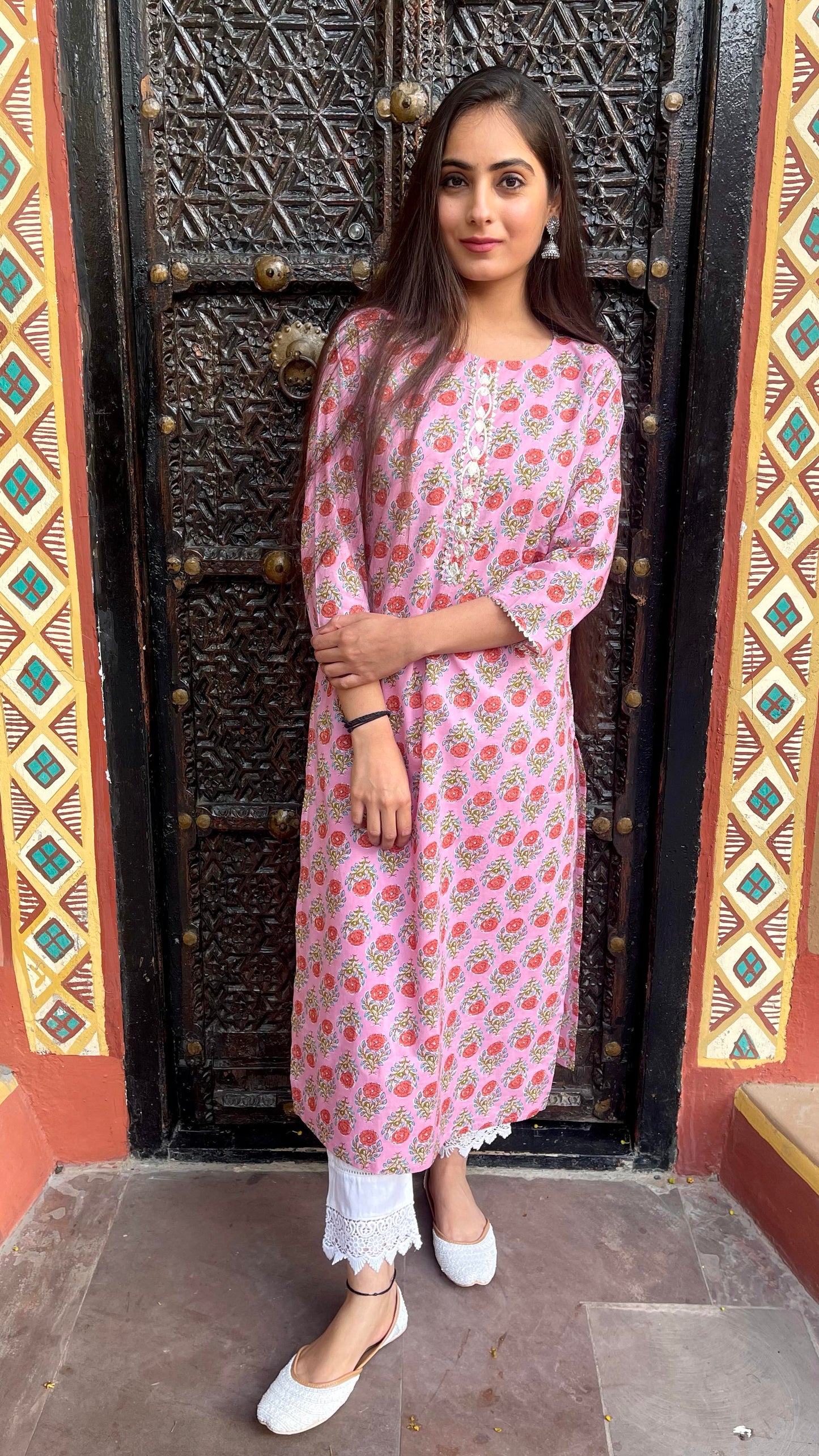 Pink Embroidered Kurta