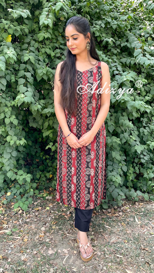 Maroon Black Kurta Pant Set