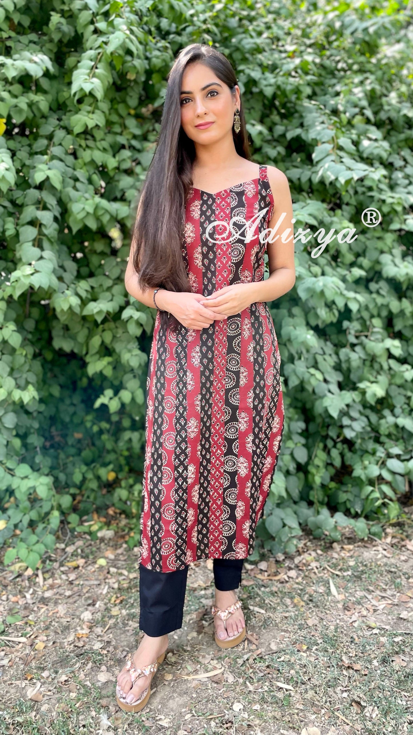 Maroon Black Kurta Pant Set