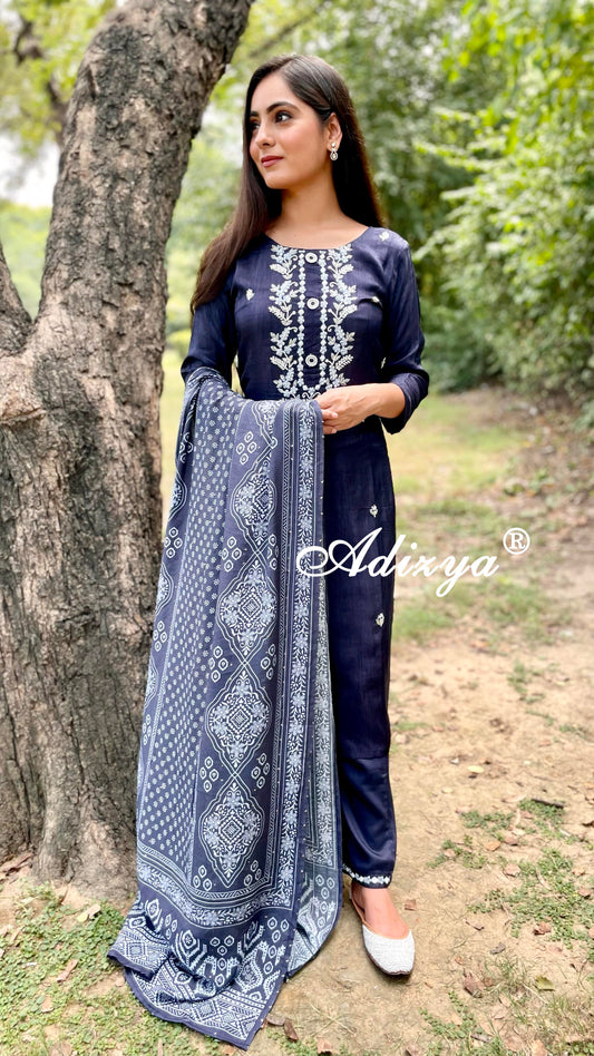 Blue Hand Embroidered Suit