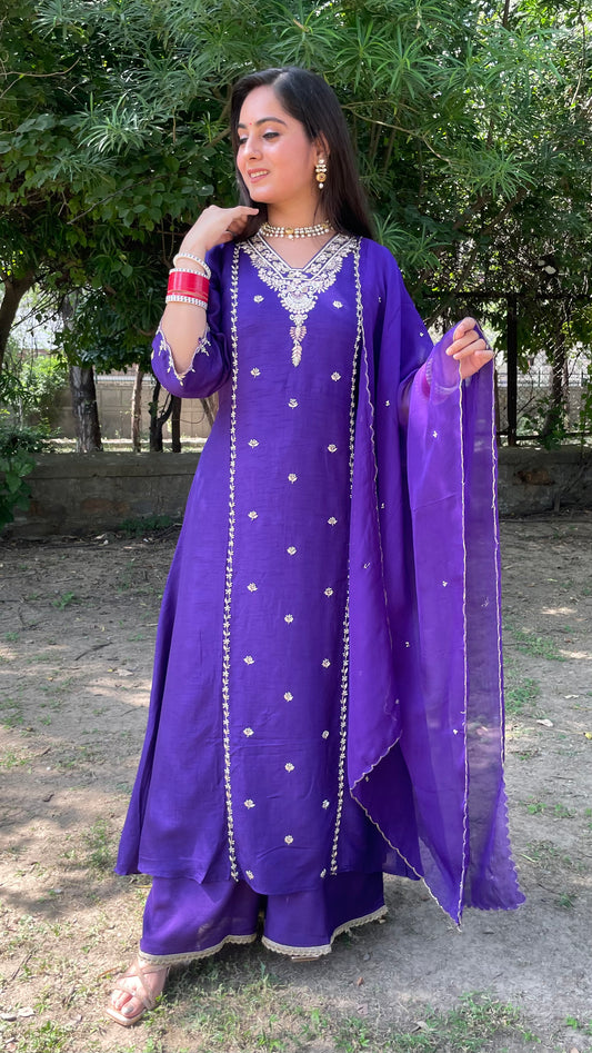 Tara Purple Silk Anarkali Suit
