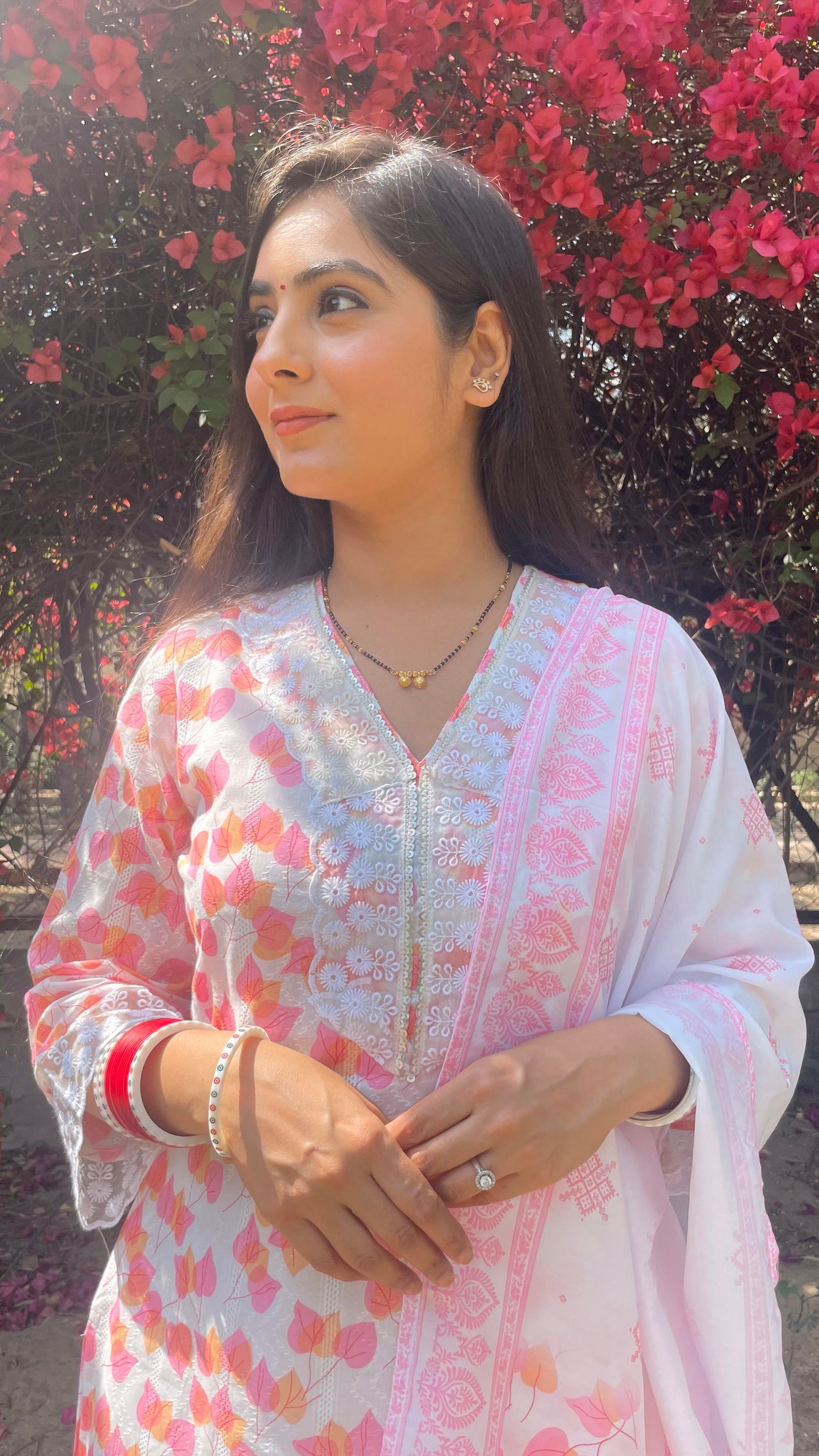 Pink White Floral Lace Suit