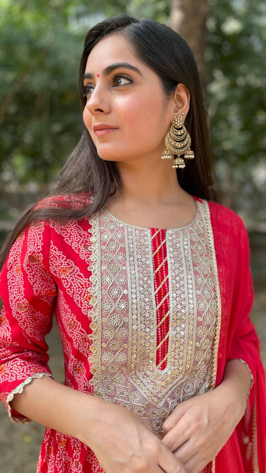 Red Bandhej Nyra Suit