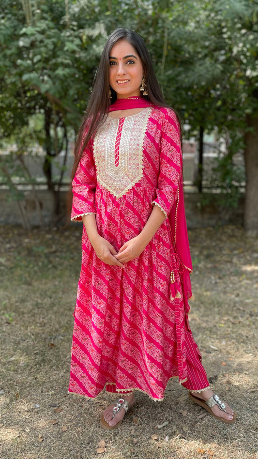 Pink Bandhej Nyra Suit