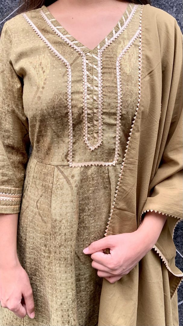 Green Dobby Anarkali Suit