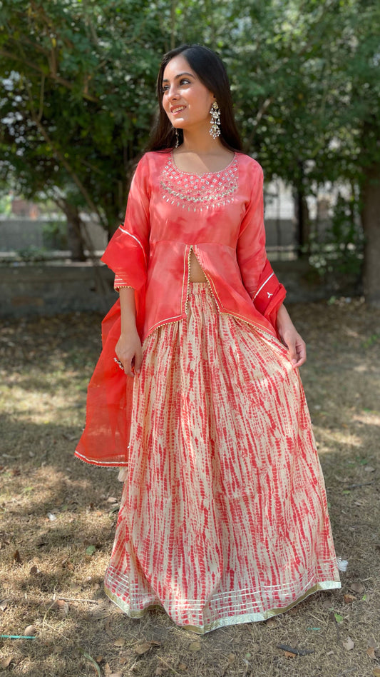 Orange Muslin Skirt Set