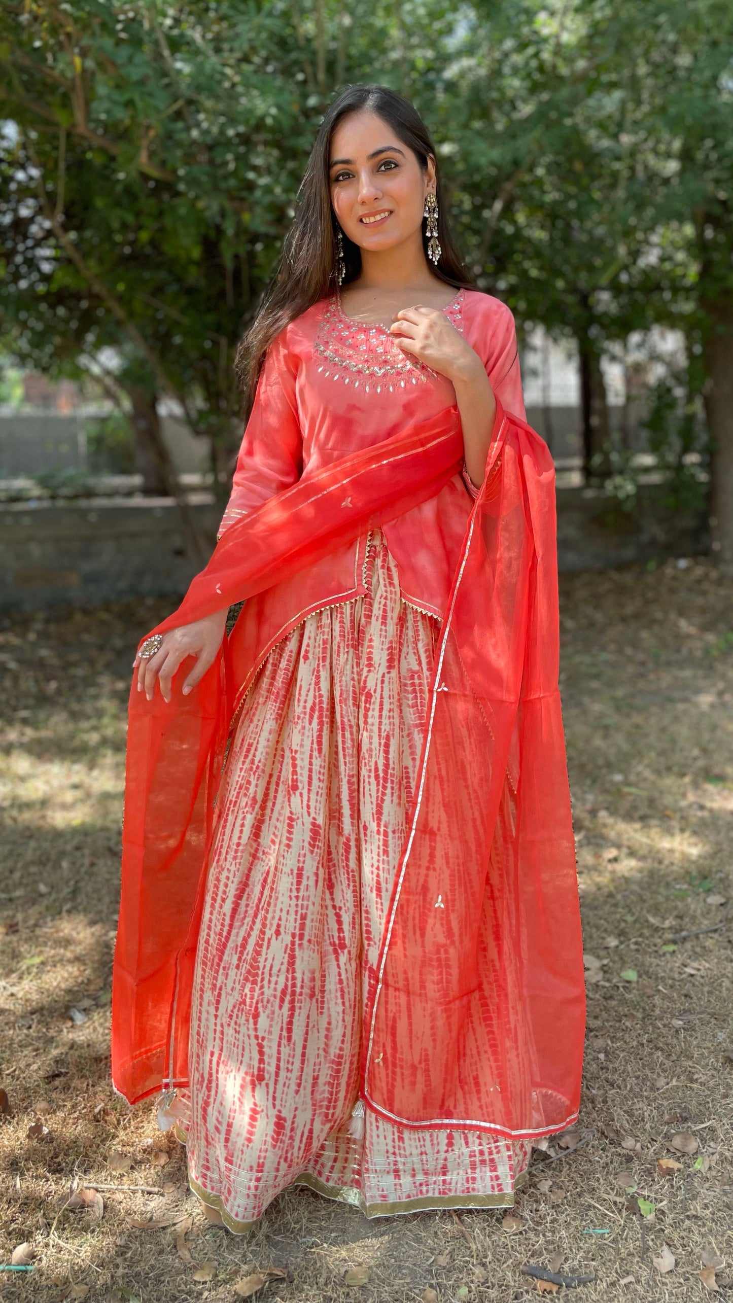 Orange Muslin Skirt Set