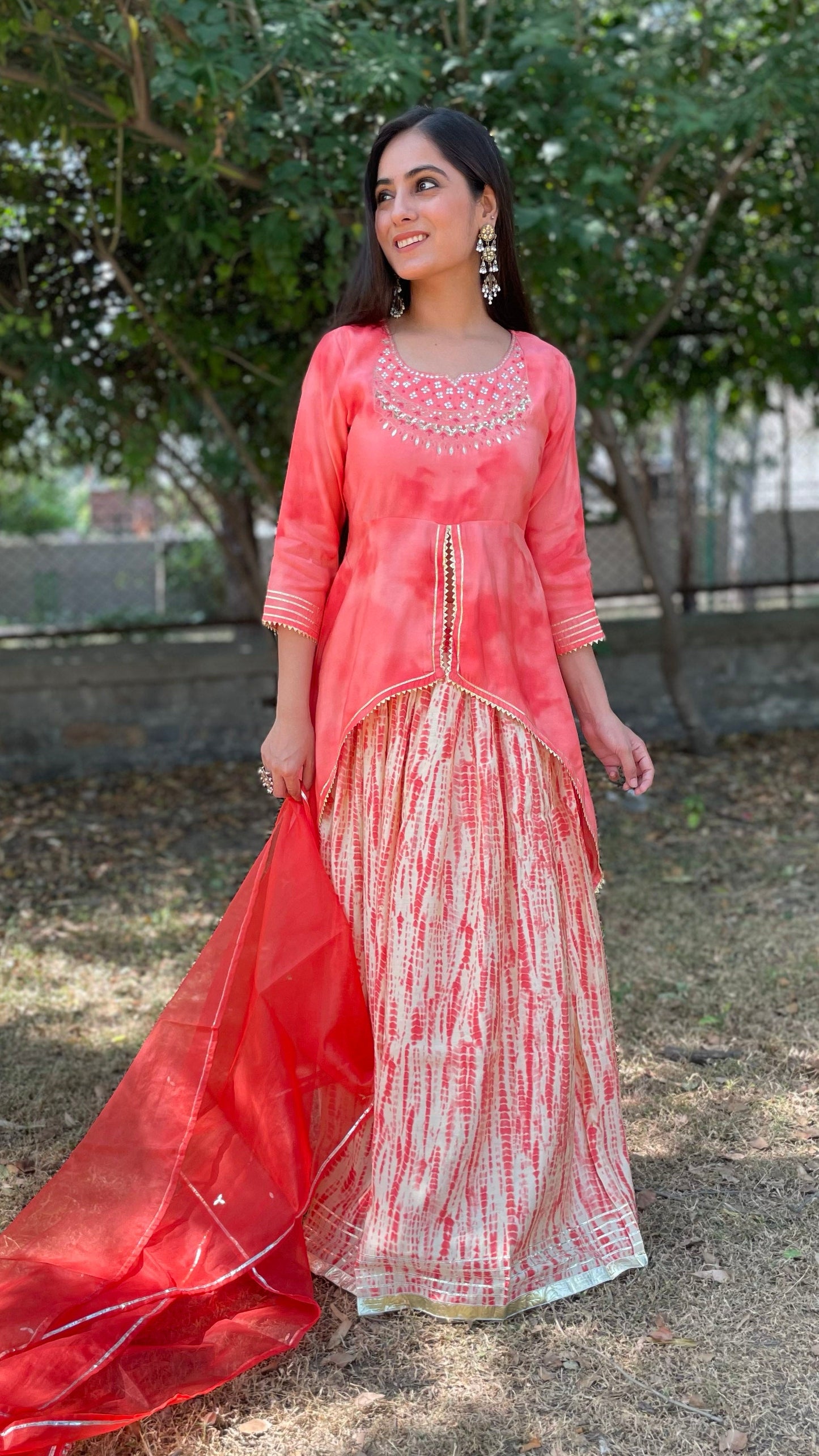 Orange Muslin Skirt Set