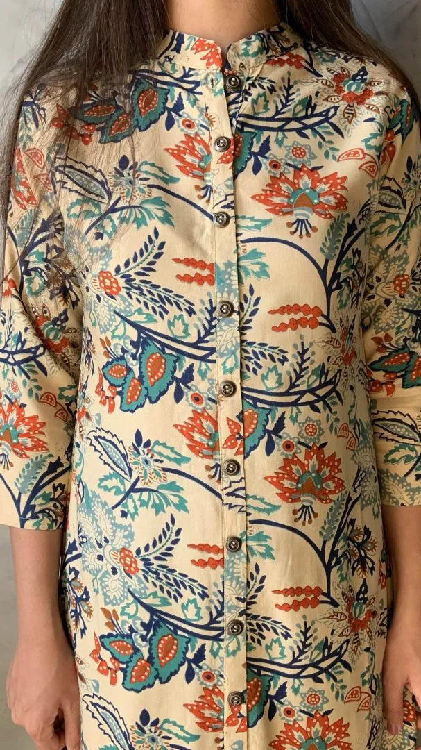 Beige Floral Kurta