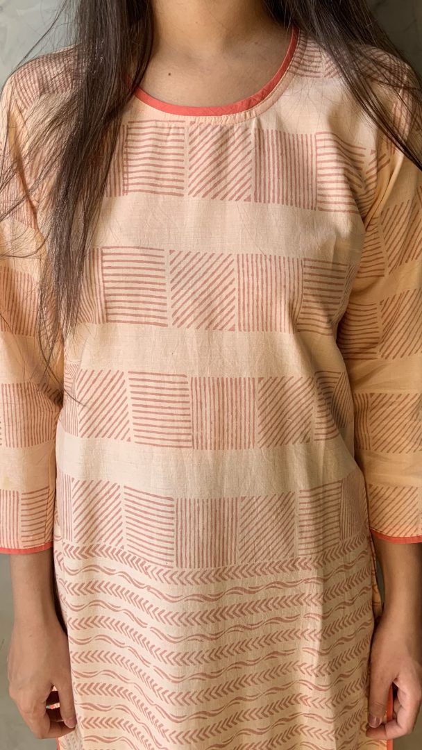 Peach Handblock Kurta