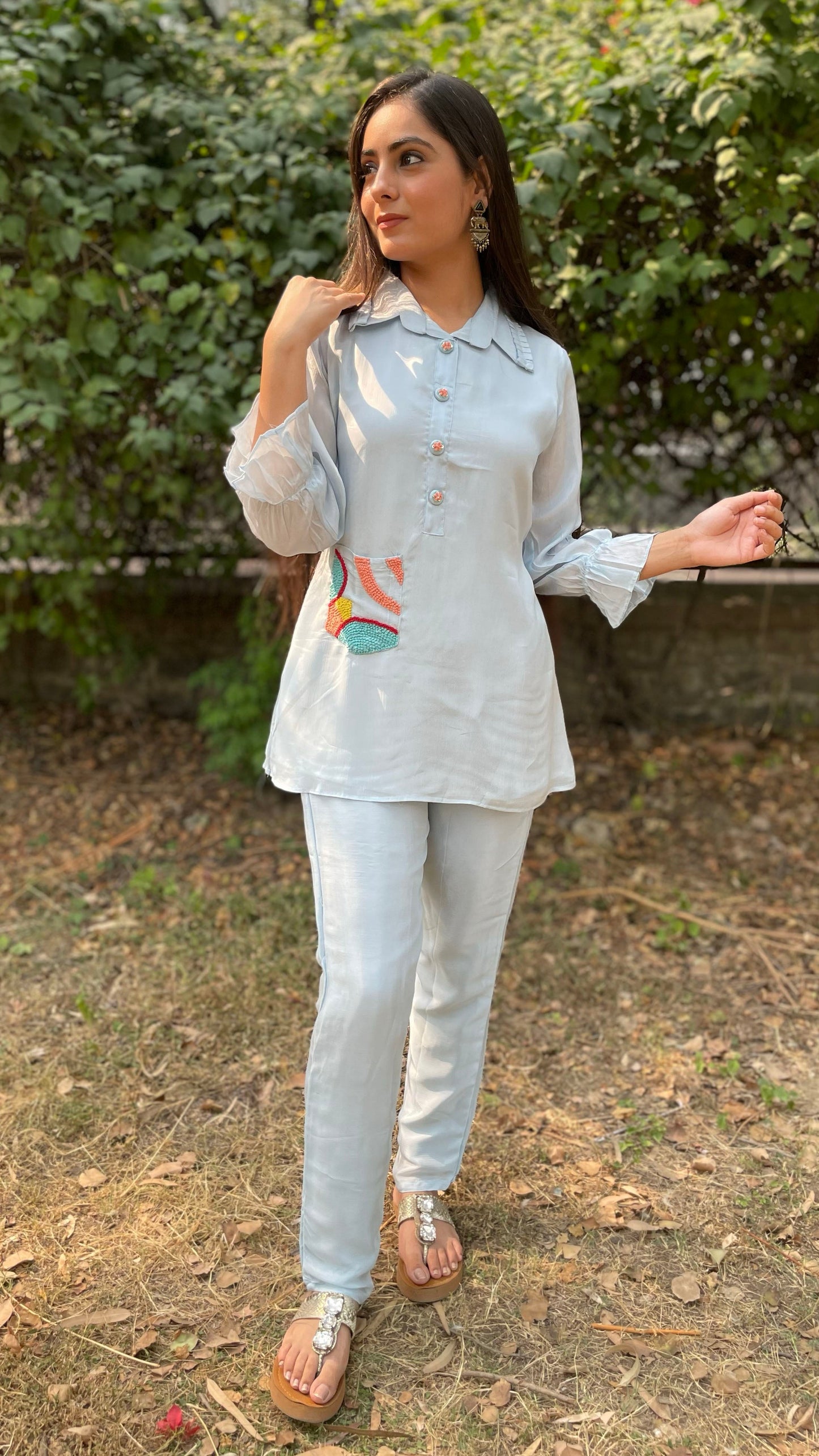 Blue Chiffon Coord Set