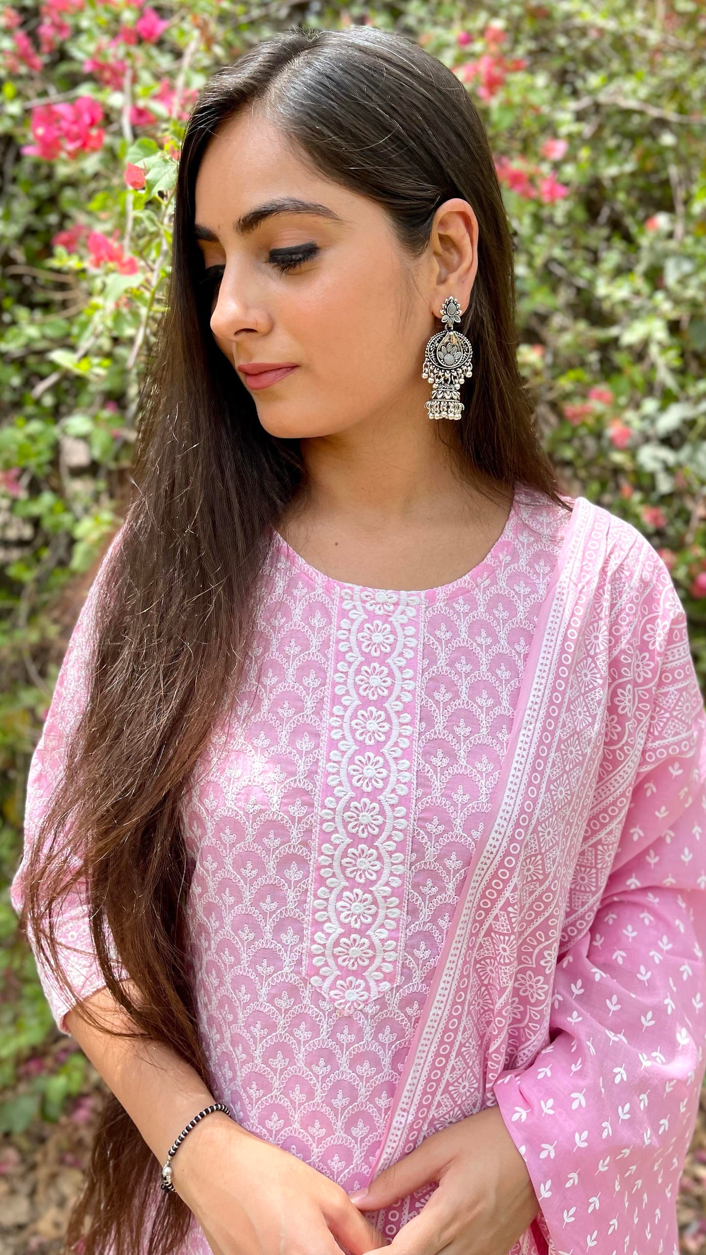 Pink White Embroidered Suit