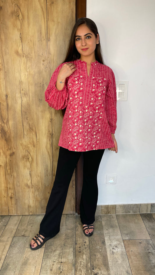 Dark Pink Printed Top