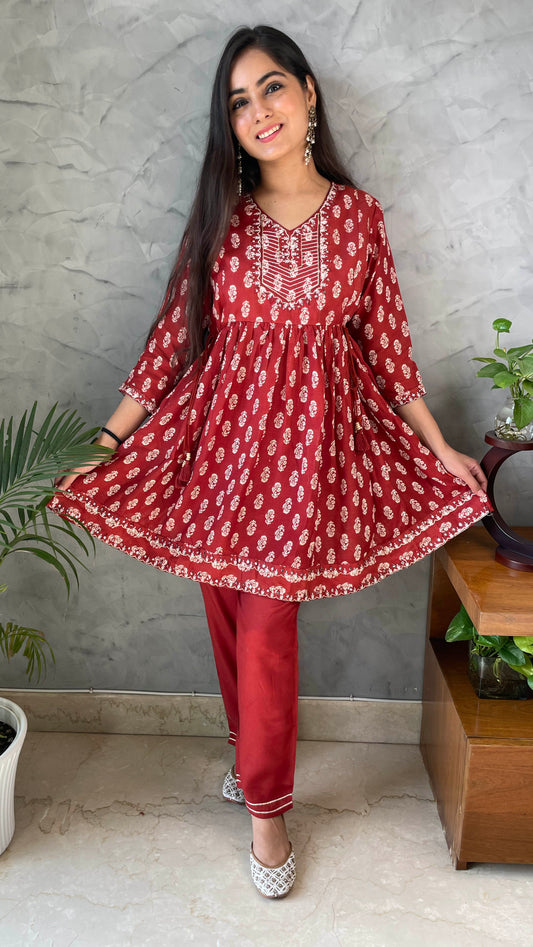 Rustic Red Muslin Coord Set